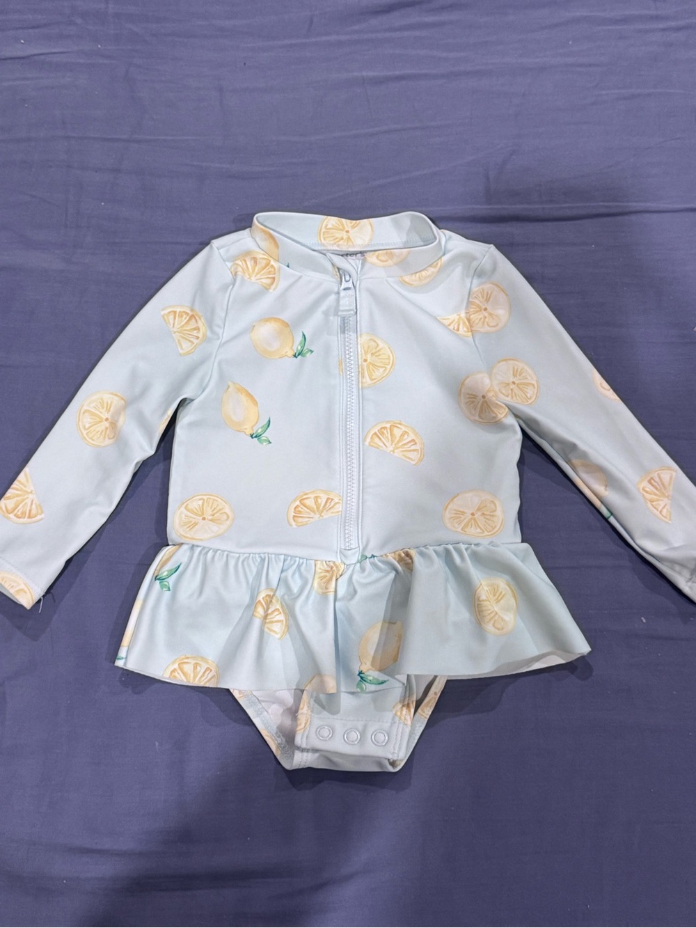 Carter's Light Blue Lemon Print Long-Sleeve One-Piece Swim